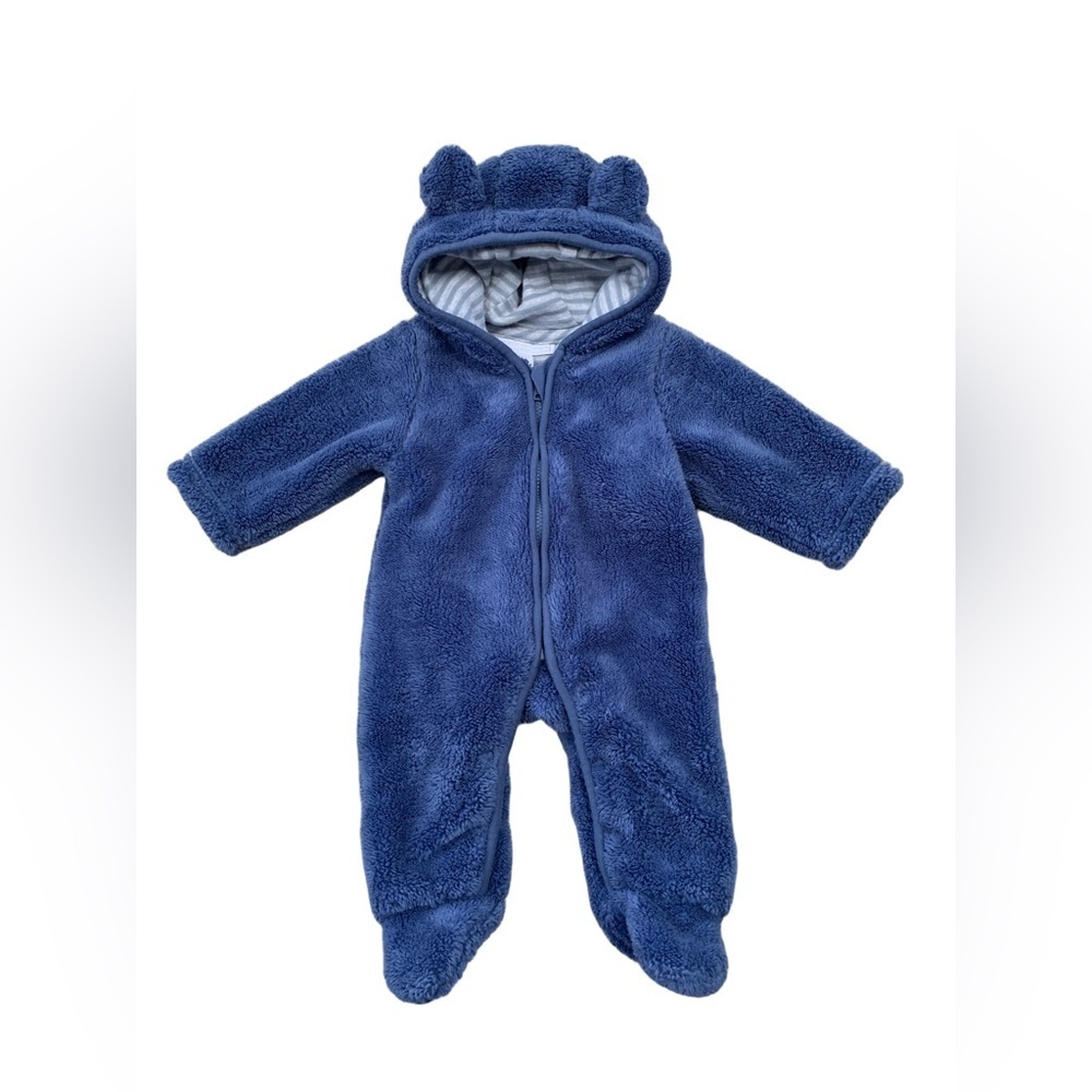 The Little White Company Size Newborn Blue Sherpa Fleece Bunting Snowsuit